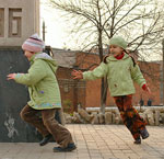 Playing games with children in the open air