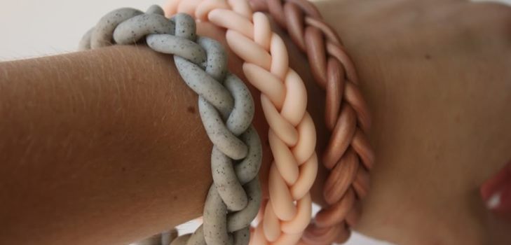3 bracelets-pigtails: from polymer clay, fabric and old T-shirt