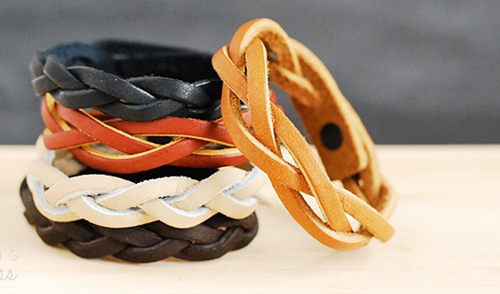Learning to weave bracelet from leather