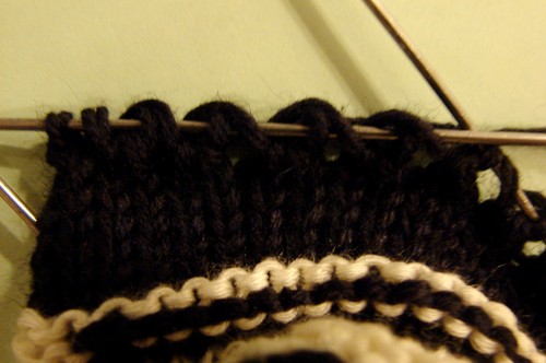 Black and white booties with knitting needles for summer