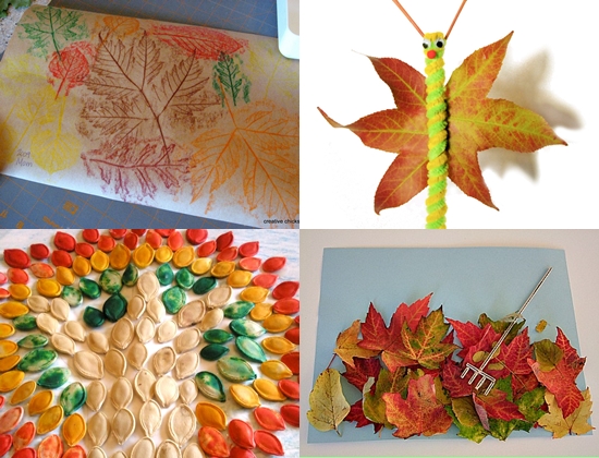 Children's crafts made of natural material on the theme of autumn