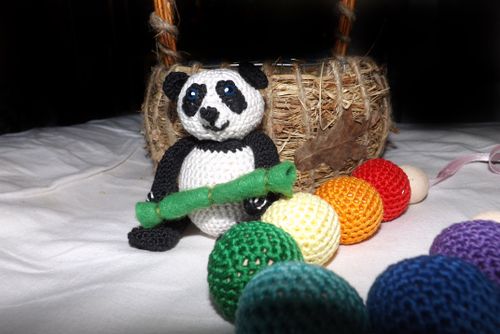 A crocheted toy, a knitting pattern for beginners. Toy crochet, step by step instruction