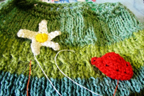 Summer bag of leftovers of yarn knitting