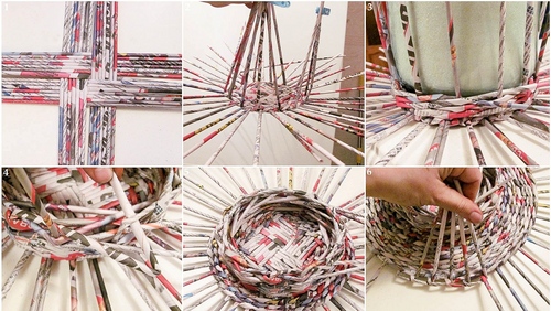An outdoor vase made of newspaper tubes: a master class for making