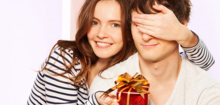 woman gives a gift