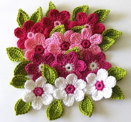 Knitted flowers for decoration by own hands