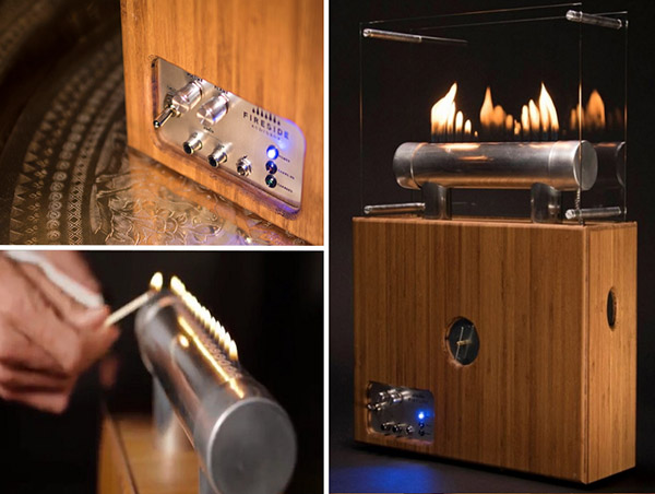 Fire magic: column-fireplace Fireside Audiobox