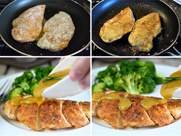 Quick recipe: chicken fillet in almond breadcrumbs with mustard-honey sauce