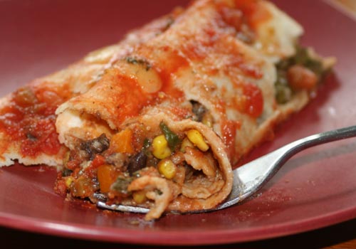 Enchiladas with beans and root vegetables