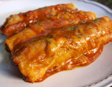 Enchiladas with beans and root vegetables