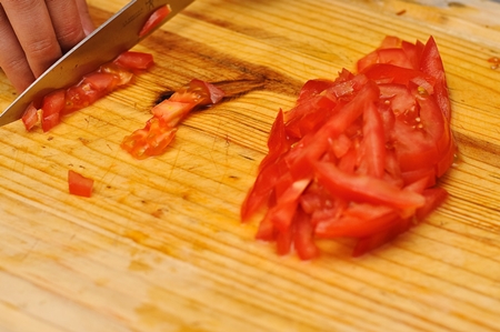 How to make a salad of fried eggplants with tomatoes Photo of a recipe for salad from fried eggplants with tomatoes
