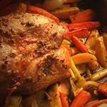 Picture of a recipe of a baked pork neck in the oven