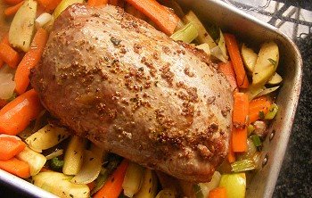 Picture of a recipe of a baked pork neck in the oven