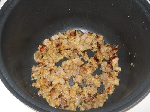 Gourmet dinner for two: pork in a creamy sauce in a multivariate
