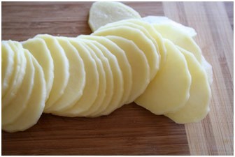 evenly sliced potatoes we cut potatoes