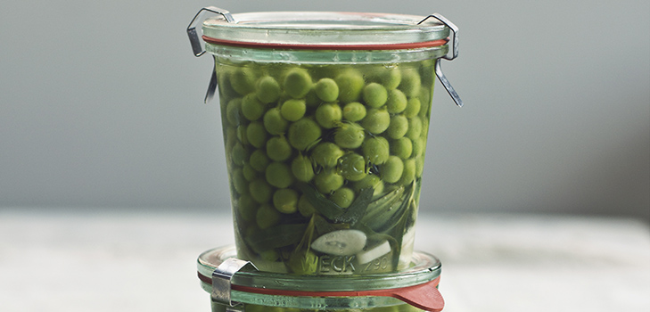 Green peas, canned for the winter at home