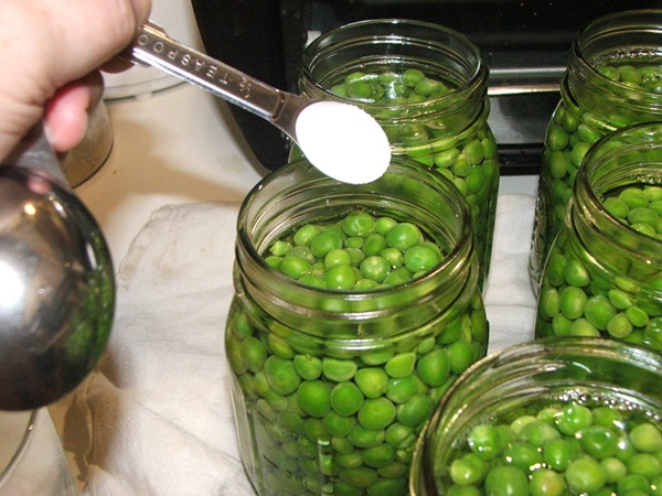 Green peas, canned for the winter at home
