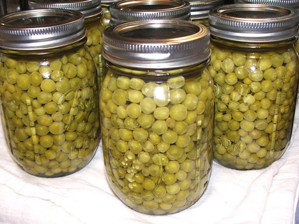 Green peas, canned for the winter at home