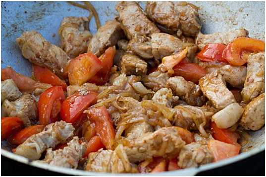 we cook vegetables for lagman add vegetables