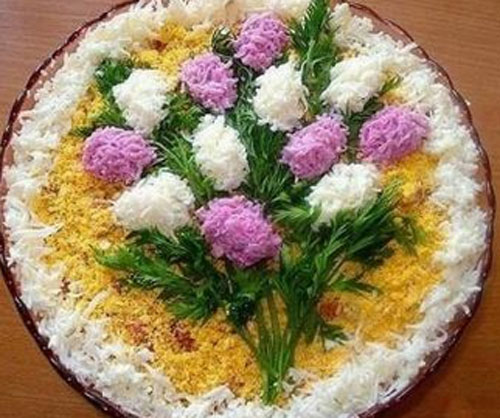 Decoration of salads for the New Year Goats 