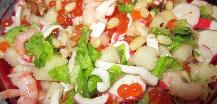 Shrimp salad with crab sticks