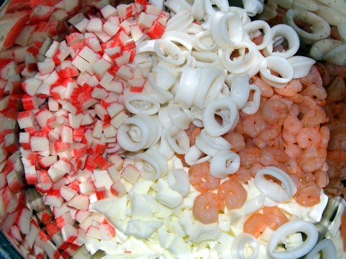 Shrimp salad with crab sticks