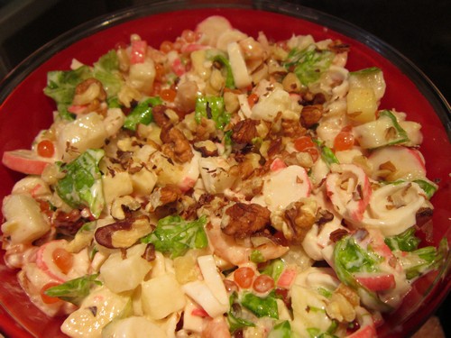 Shrimp salad with crab sticks