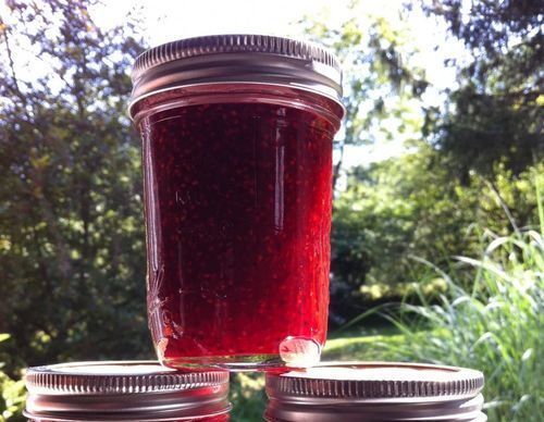 Black currant jam with raspberries