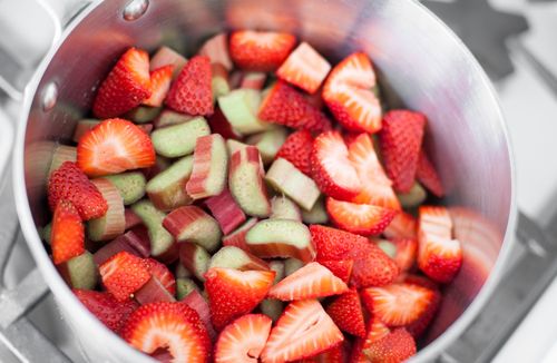 Jam with rhubarb strawberries