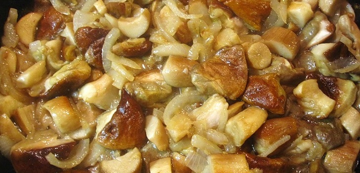 Fried white mushrooms in different dishes